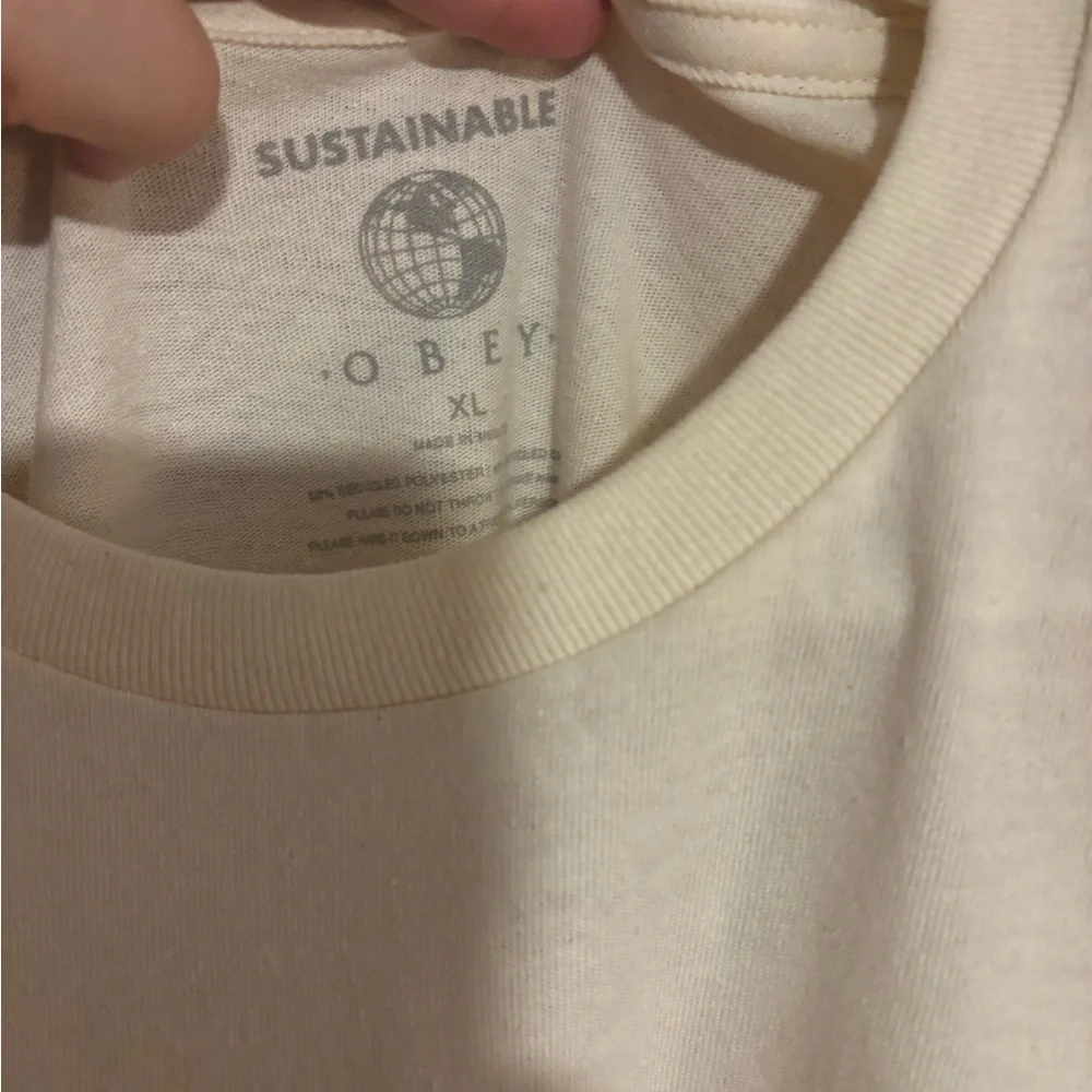 Obey Cream Tee with Red Floral Design - Picture 5 of 6